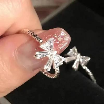 Schöne Y2K-Ringe mit Schleife für Damen Mode Zirkon-Blumenringe Verstellbar Exquisites Ringdesign Hochzeitsparty Geschenke