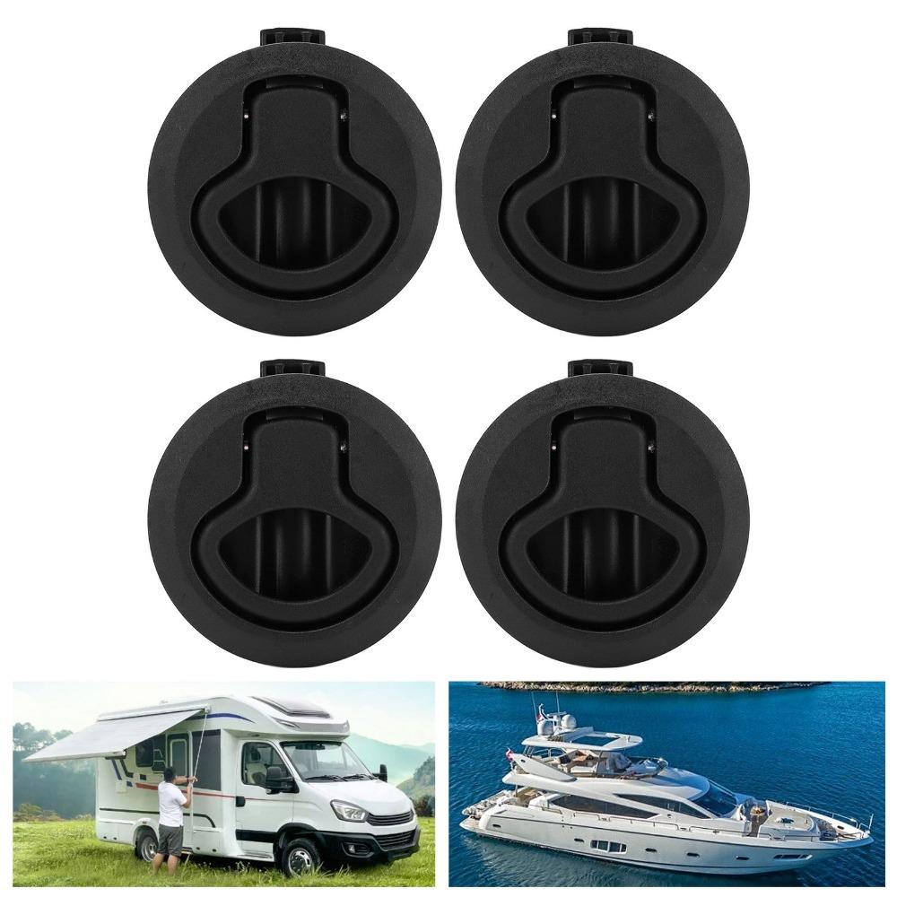 4PCS Boat Cabinet Hardware 61mm/2.4in Marine Flush Pull Slam Latch Black Round Ring Lock Flush Pull Slam Latch Yachts Use