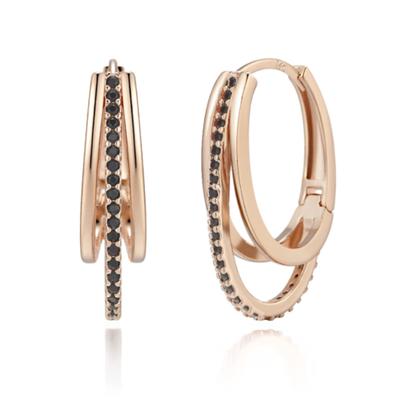 ELLE Jewelry 14K Black Line Point One-Touch Earrings (Gold Pin) ELGPEE355