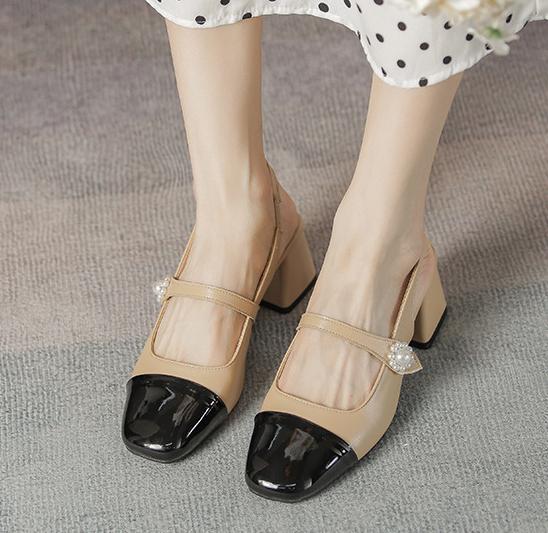 

Мода 2025 Классические разноцветные сандалии Женские с ремешком на пятке Мэри Джейн Жемчужный ремень Средне-высокий каблук Туфли Женские Офисное платье Tacone Sandalias 4.5 хаки