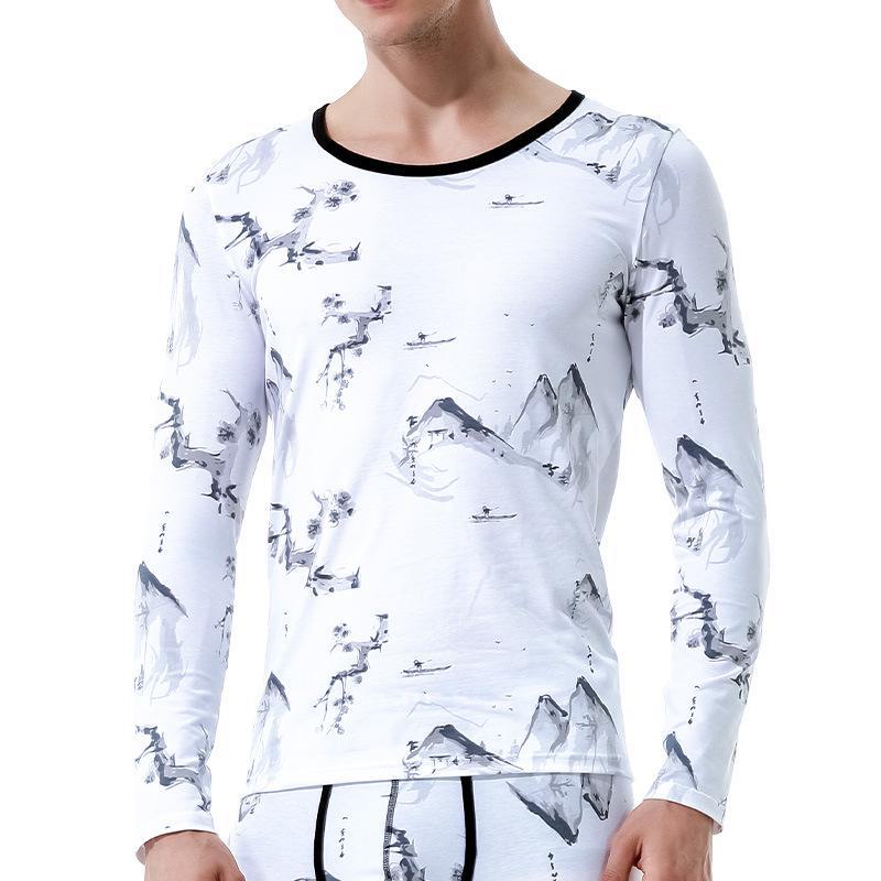 Men's Thermal Underwear Round-Neck Top - Thin, Tight-Fit, Low-Collar for Autumn and Winter
