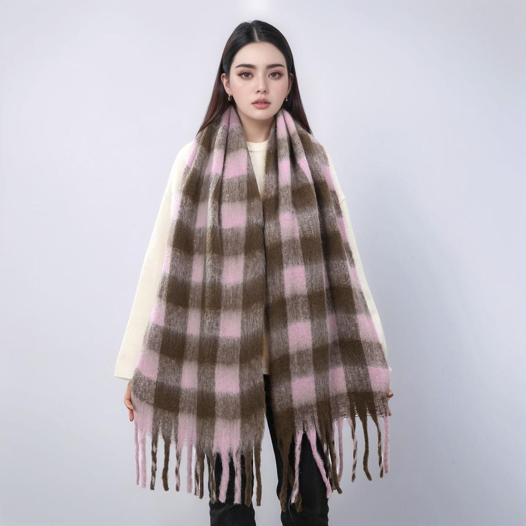 Winter Warm Women Cashmere Scarf Plaid Striped Print Neckerchief Pashmina Thicken Lady Casual Tassel Shawls And Wraps 200*40Cm