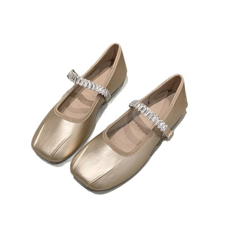 Casual Single Shoes Women's New Autumn Folds One-word Buckle Belt Doudou Shoes Versatile Square Head Flat Shoes