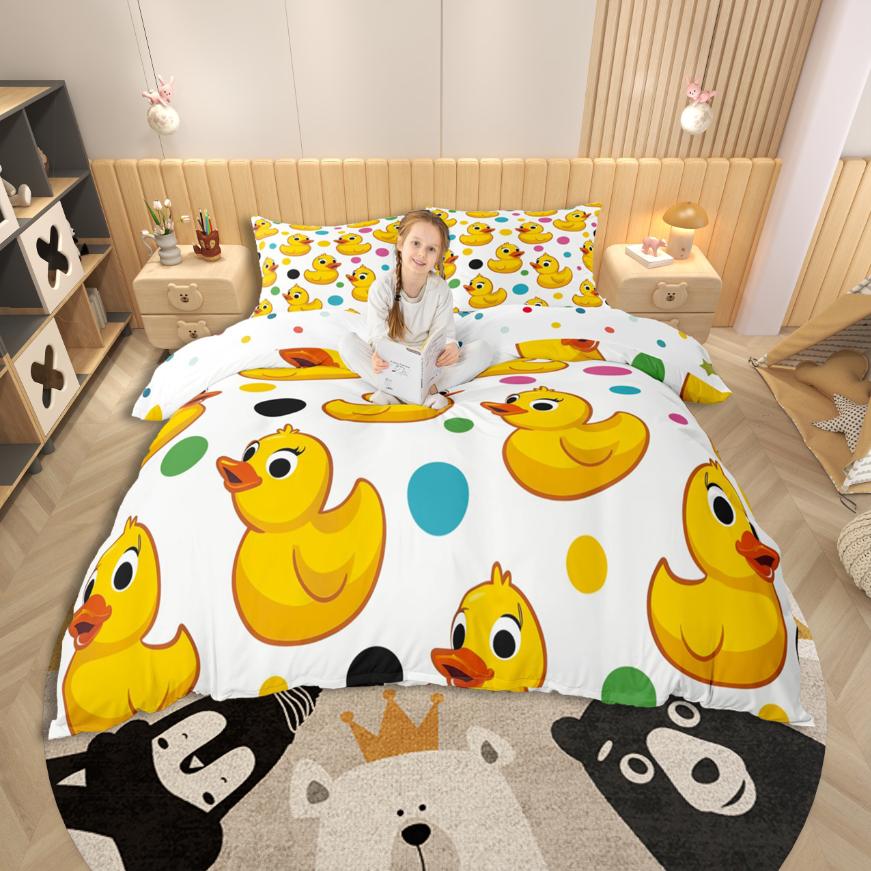 Homewish Cute Duck Duvet Cover SetCartoon Animal Bedding SetOrange Black Bed Set For Boys GirlsUltra Soft Home Decor
