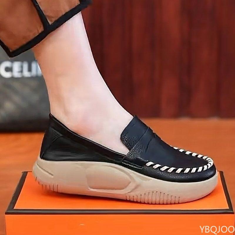 Fashion Thick Soled Women's Shoes Soft Leather Spring Autumn New Style Women's Lazy Loafers Comfortable Versatile Foot Casual Platform