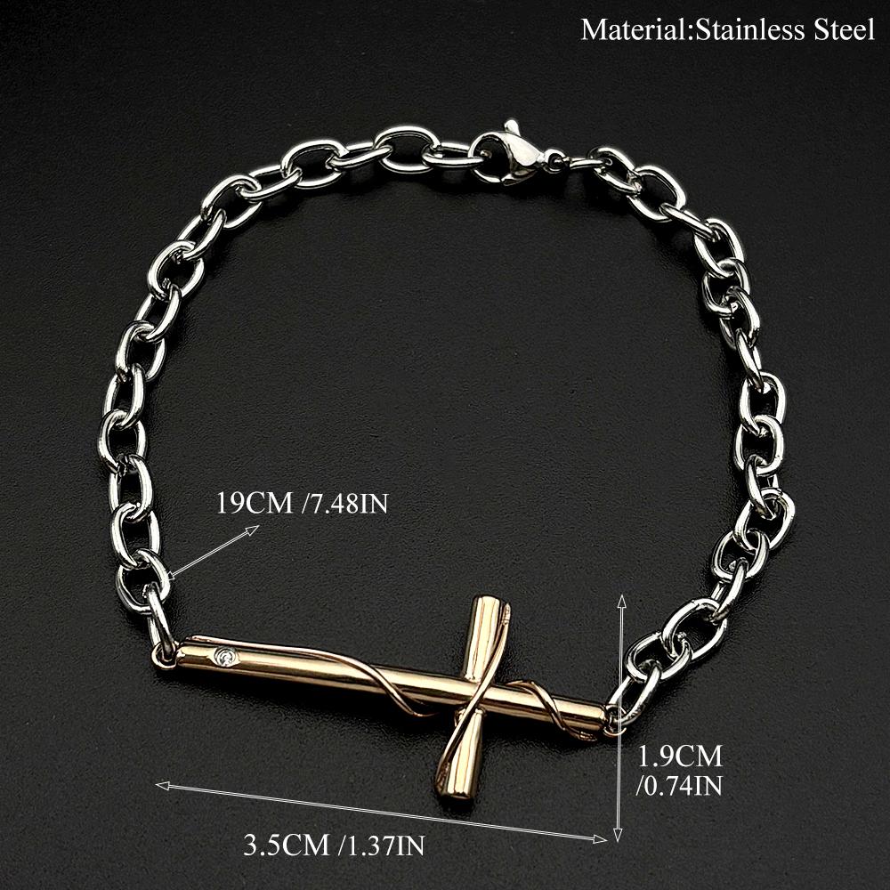 Christliches Ovales Gliederketten Kreuzarmband für Männer Frauen Edelstahl Silber Schwarz Farbe Handkette Religion Amulett Schmuck