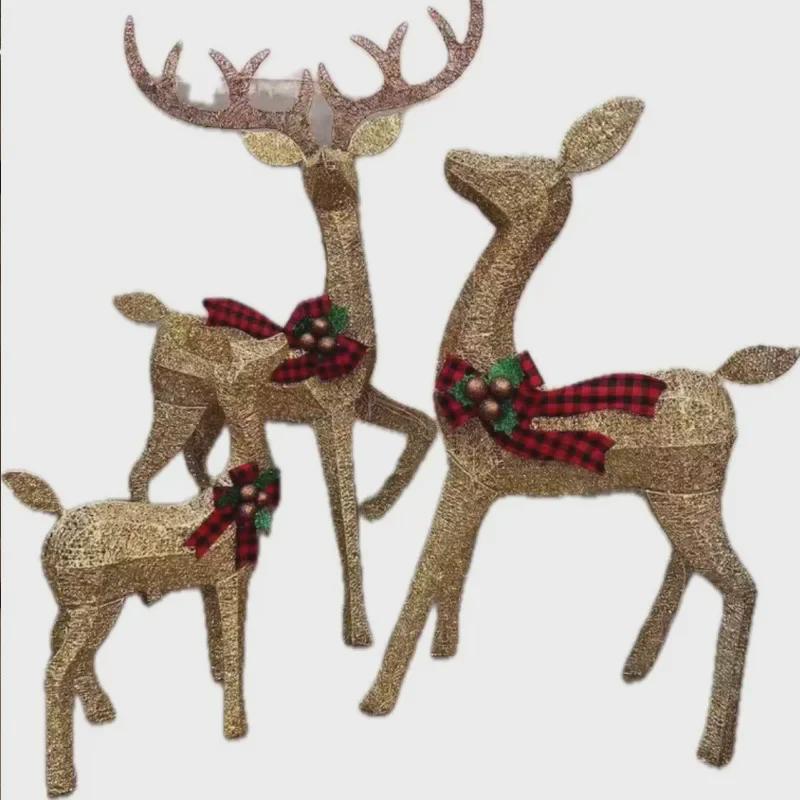 Large Luminous Christmas Deer with Sleigh Ornament: Mother and Child Design for Hotel or Window Decoration