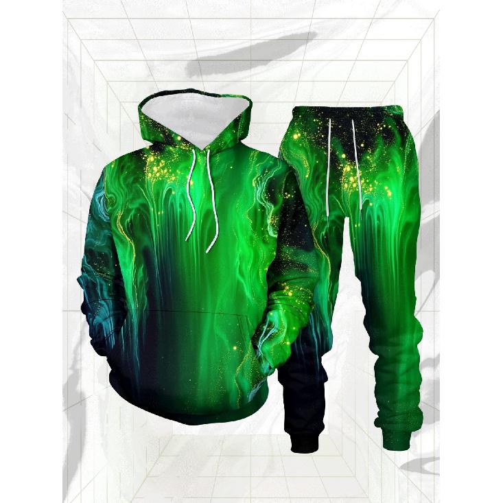 

Мужская повседневная толстовка с 3D-печатью Mystery Green Flow, набор из 2 шт. S разноцветный