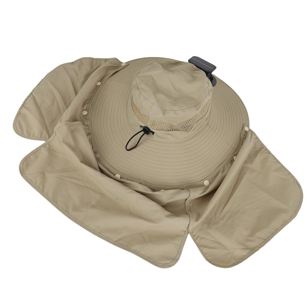 Sun Hat with Solar Fan 3 Wind Speeds Outdoor UPF50 Sun Hat Wide Brim Fishing Hat with Neck Flap USB Charging