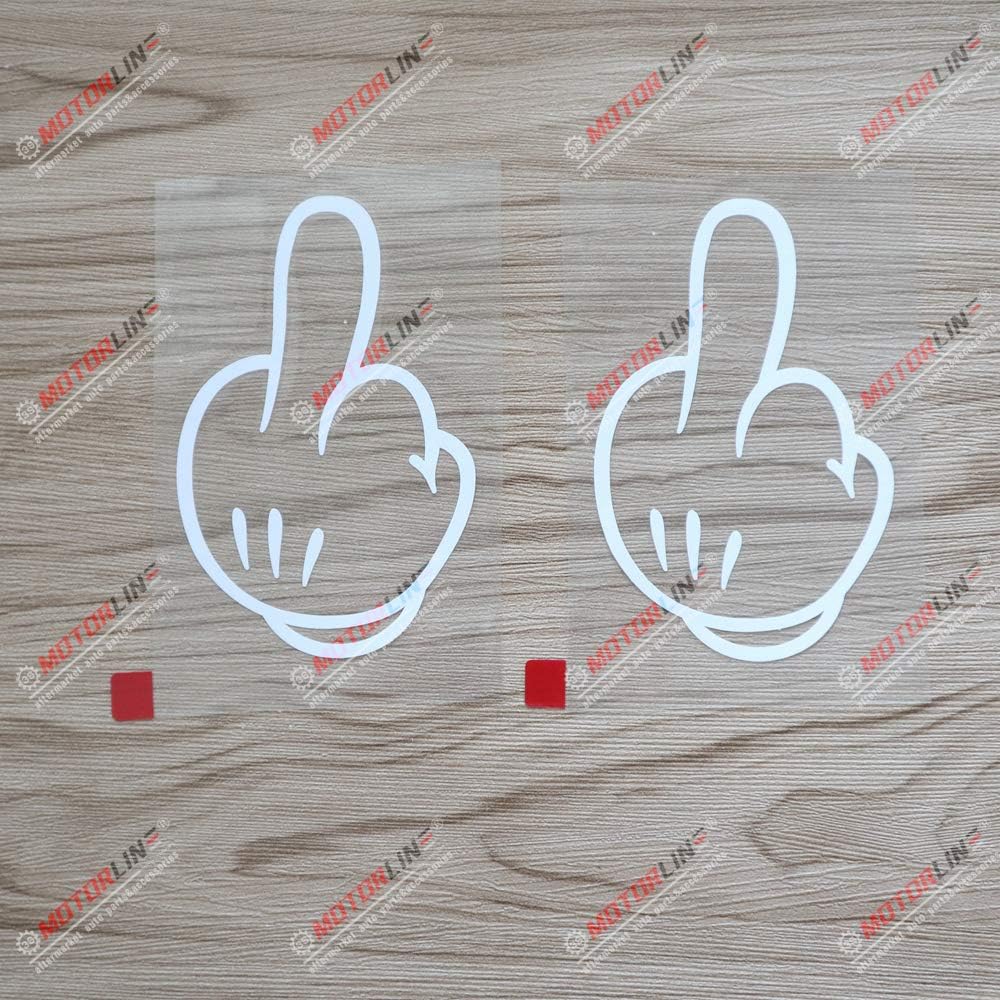 2X White 4   Middle Finger Decal Vinyl Sticker Hand Gesture Cartoon Style Car Laptop Window