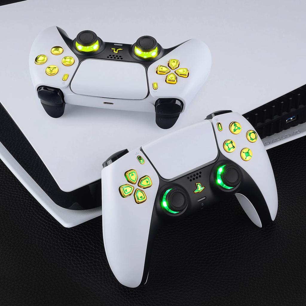 This is not a but an eXtremeRate DTF V3 LED Kit for PS5 controllers and featuring plated multicolor illuminated share and home face controller, (Gold)