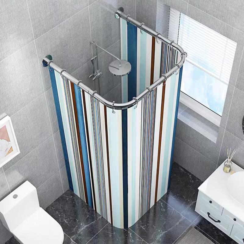 Lantuan Green Leaf No-Drill U-Shaped Shower Curtain Set