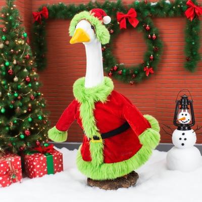 23" Çim Kazı için Noel Baba Kaz Kostümü Noel Baba Şapkalı Noel Kaz Kıyafetleri Çimento veya Plastik Kaz Bahçe Dekorasyonu İçin