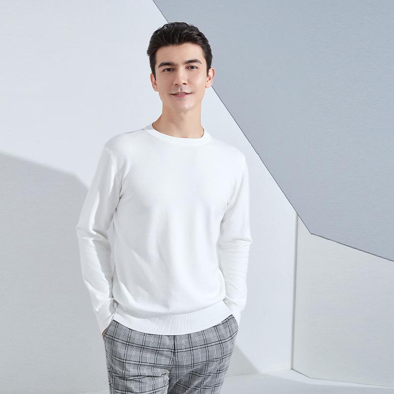 Autumn and Winter Men's Round Neck Loose Thickened Pullover Knit Sweater Solid Color Long-sleeved Short Section of Business Bottoming Warm Sweater