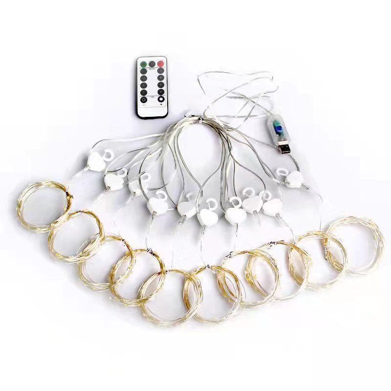 USB Remote-Controlled LED Copper Wire Curtain Lights - 3x3M, 8 Functions, Waterproof Outdoor Christmas Decor.