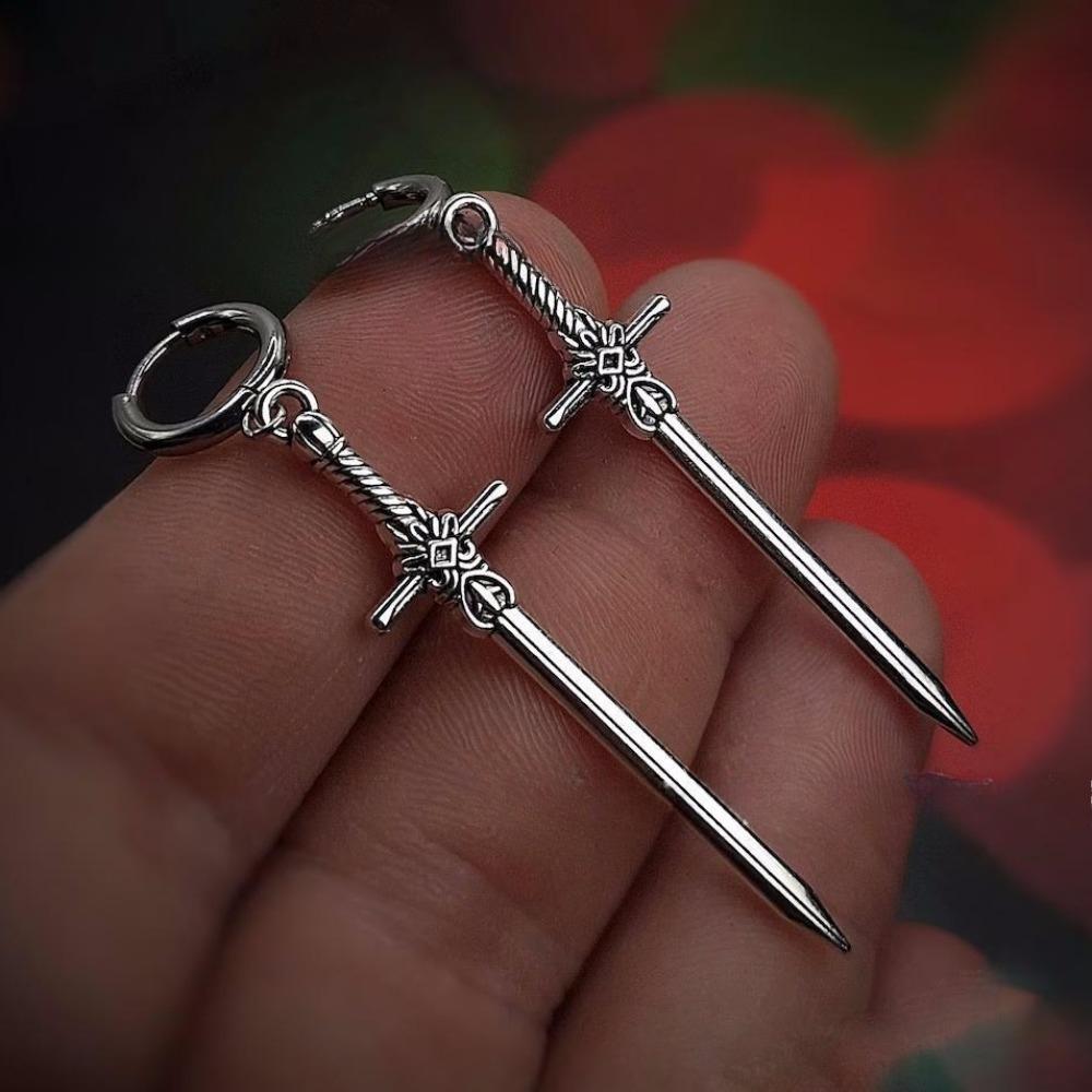 Personality Design Punk Goth Style Sword Drop Dangle Earrings for Men New Trend Hip Hop Rock Party Zircon Y2K Accessories