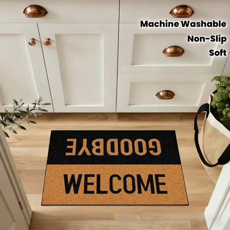 Welcome Doormat with Welcome, Goodbye Letter Print ,Rectangular Floor Mat,Entry Nonslip Floor Mat Sofa Foot Mat Kitchen Mat 40cm x 60cm