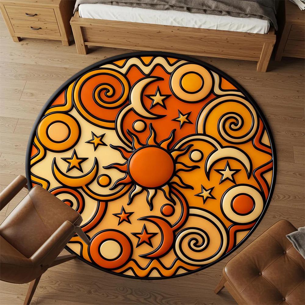 1pc Sun Moon Stars Round Chair Mat Office Area Rug - Non-Slip, Floor Mat for Office, Bedroom, Ideal Home Decor Gift P0105031