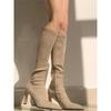 Nude High Heel Long Boots Women's Autumn Winter New Elastic Slim Pointed Toe Thick Heel Long Tube Boots Over Knee Boot