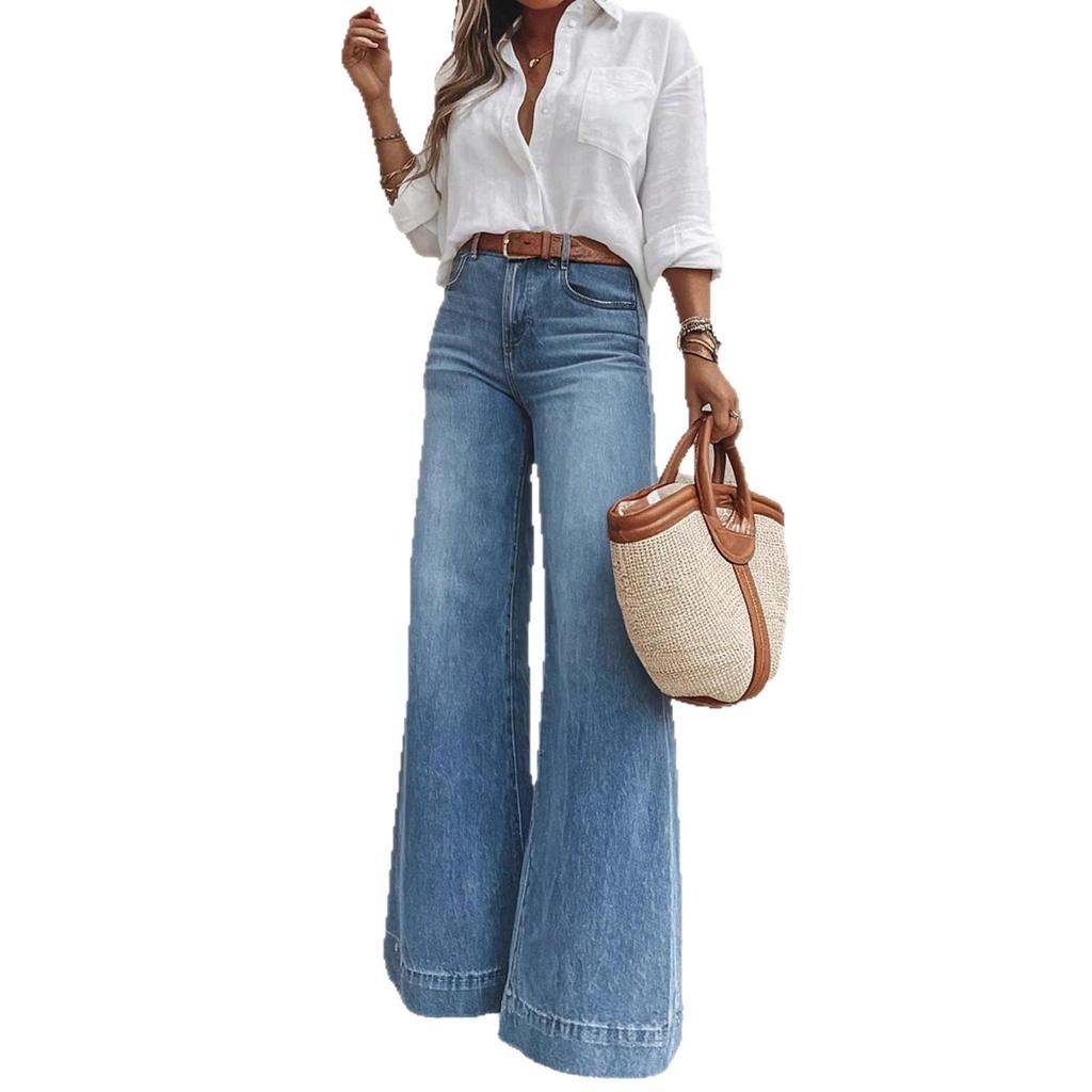 Spring/Summer 2026 Retro Washed Wide-Leg Slimming Jeans for Women