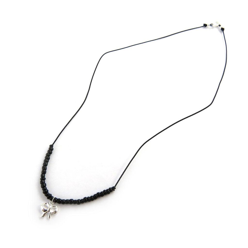 Les Trésors De Lily [M8714] - Gold Plated Necklace 'Romantic Knot' Black Silver - 10 Mm