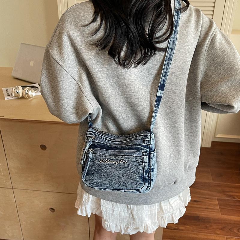Denim Small Bag Women's Bag Multi-compartment Casual Fashion Simple Change Mobile Phone Bag Messenger Bag Fashion Shoulder Square