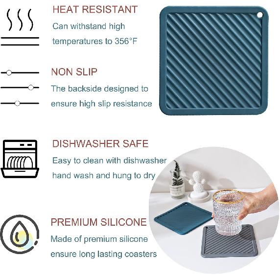 

Large Silicone Coasters for Drinks, Silicone Trivet Mats, Kitchen Hot Pads ,Multipurpose Countertop Mat,Bowl Mats,Dish Mats,Plant Mats,etc(6 x6 ),4