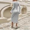 Knitted Women Dress Long Sleeve V Neck Elegant Autumn Robe Fashion Casual Dresses
