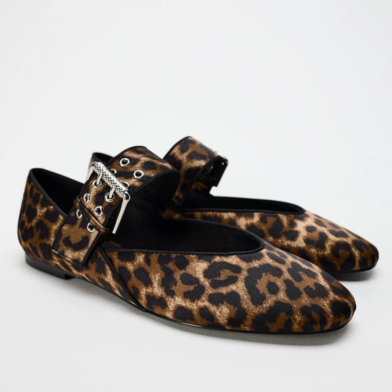 Ayakkabı Kadın Babetler Sığ Ağızlı Sonbahar Sivri Burun Loafer'lar Babetler Yeni Sonbahar Leopar Retro Elbise Ayakkabıları