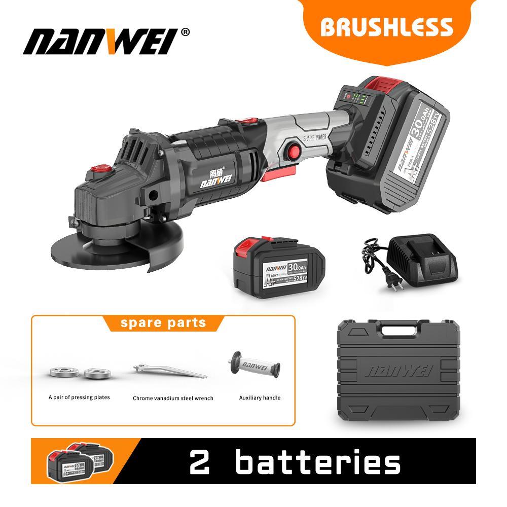 

NANWEI 125 мм Угловая шлифовальная машина с вращением на 180 градусов Бесщеточный аккумуляторный ударный электроинструмент Электрический полировальный шлифовальный станок