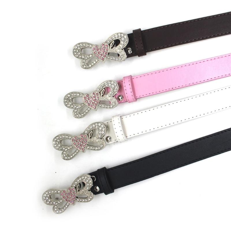 Shinning Rhinestone Waist Belts with Heart&Butterfly Buckle for Rock Fan Adjust Belt for Teens Female Jeans Skirt