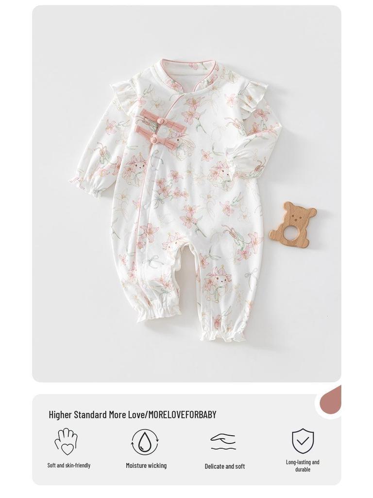 Baby Girls' French Style Cotton Bodysuit with Bow, for Spring and Autumn