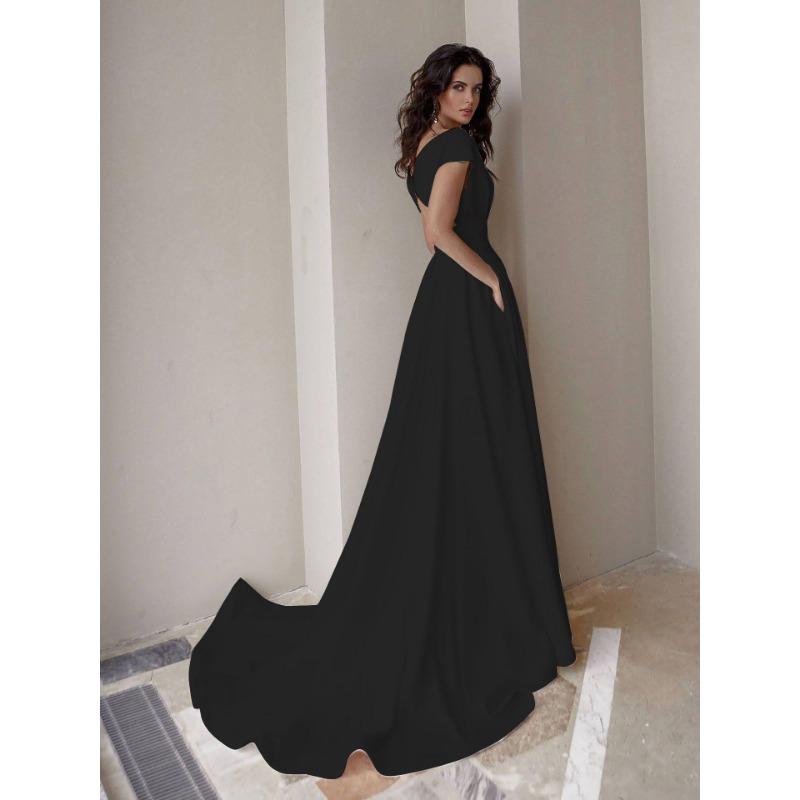 Cross-border Europe And The United States Wrapped Chest Ruffled Solid Color Slit Waist Solid Color Temperament Long Jumpsuit