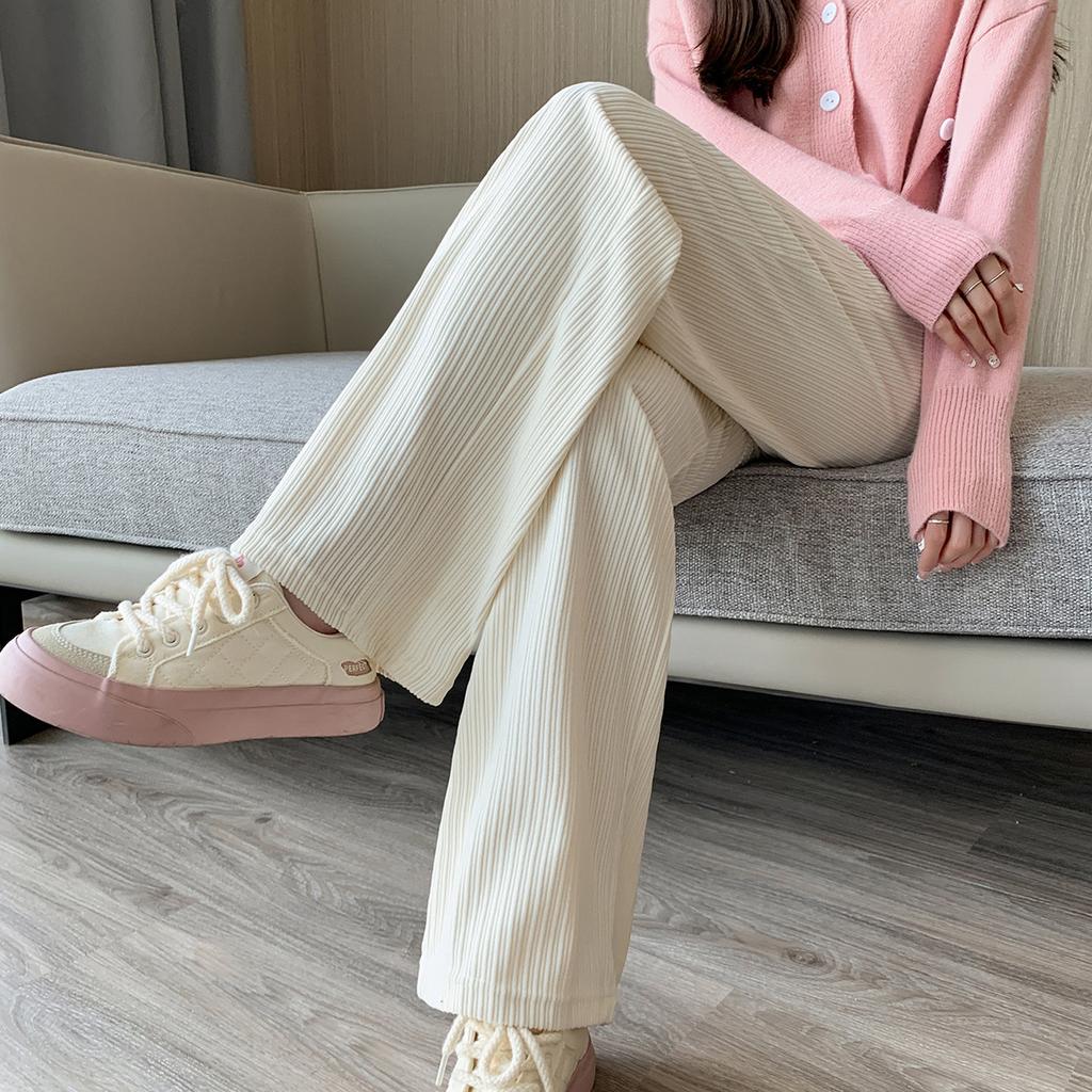 Chenille Wide-leg Pants for Women In Autumn and Winter Plus Velvet Thickened High Waist Loose Straight Pants Casual Floor Trousers