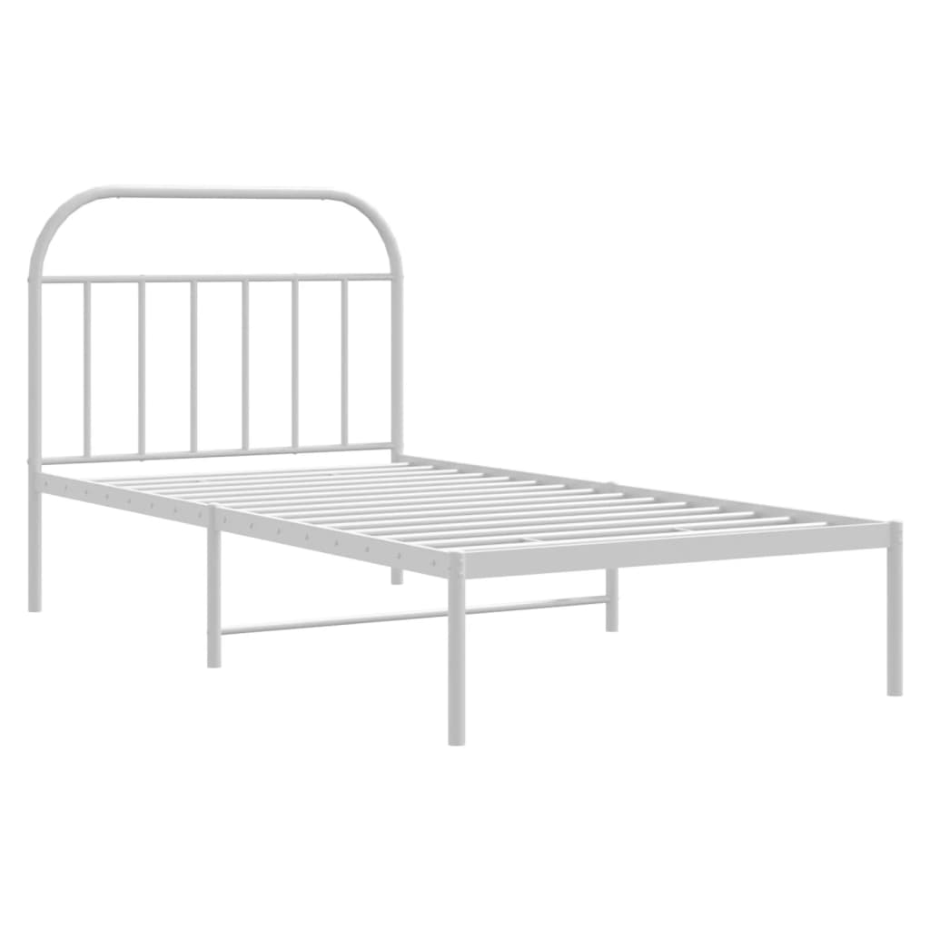Metal Bed Frame with Headboard White 107 X 203 Cm