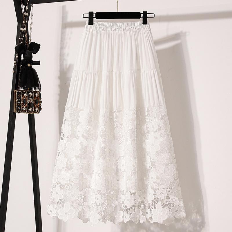 Elegant Plus Size Lace Patchwork Mid-Length Autumn Skirt