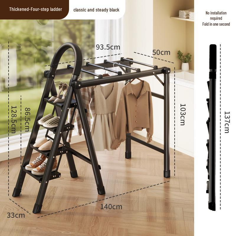 Multifunctional Carbon Steel Telescopic Folding A-Frame Ladder and Clothes Rack