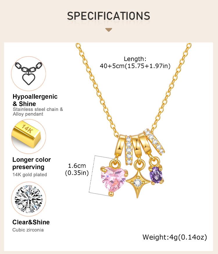 Rosa Zirkonia Herz Halskette Anlaufgeschützter Stern Anhänger für Damen 18K Vergoldet Koreanischer Stil Zierlicher Schmuck