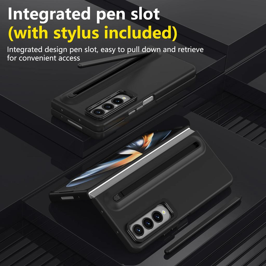 S držákem na stylusové pero Funda pouzdro na telefon pro Samsung Galaxy Z Fold 7 6 5 4 3 Přední sklo Kovový objektiv Stojánek PC Ochranný kryt Capa