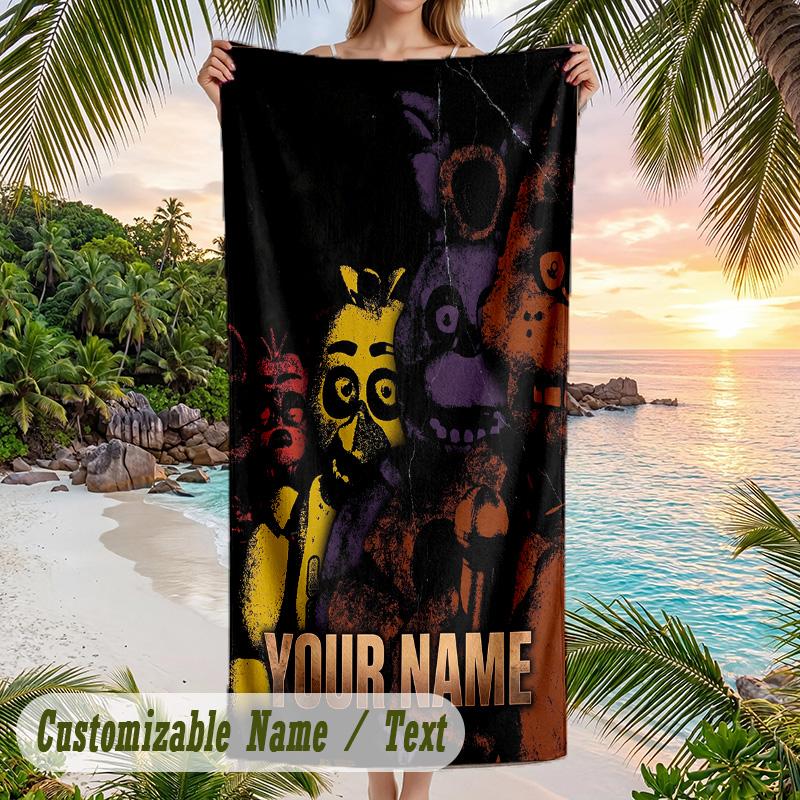 Five Nights At Freddy’s Beach Towel, Personalized Custom Text, Quick Dry Soft Large Towel For Swimming Pool Travel