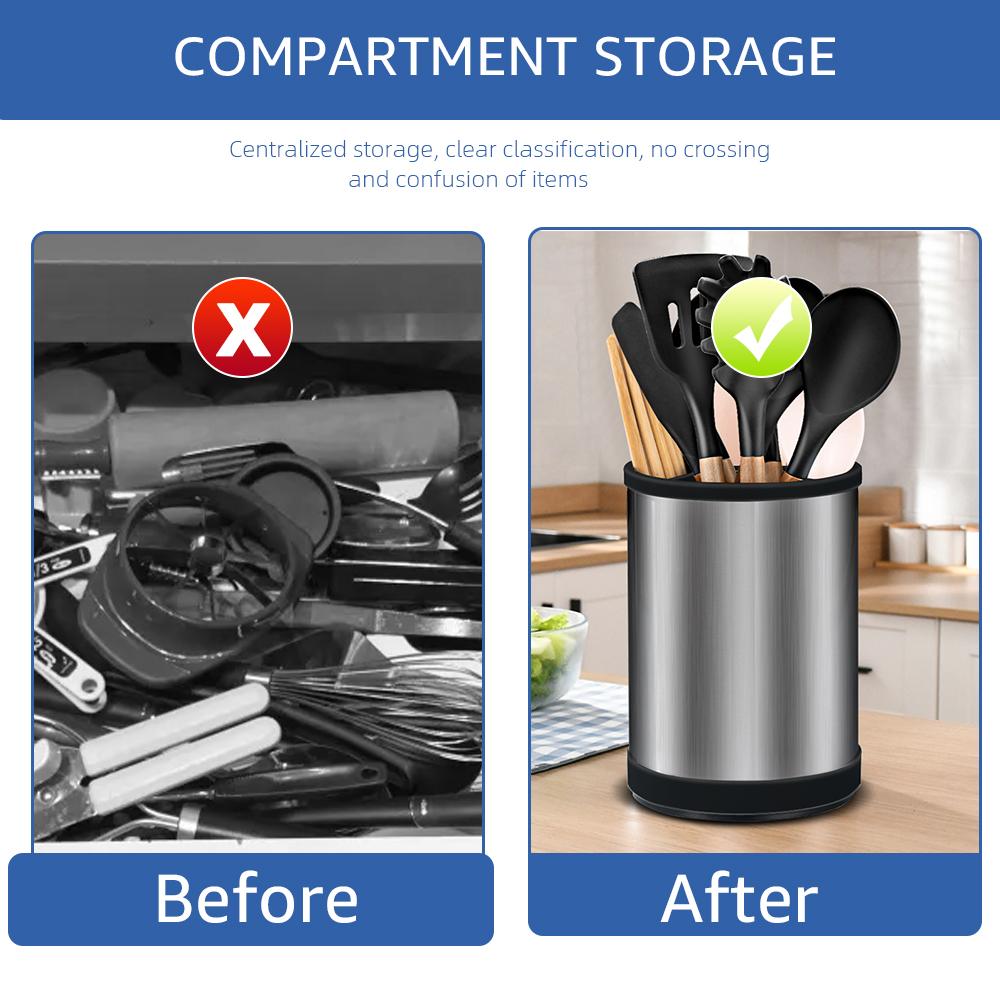 Περιστρεφόμενη 360° Θήκη Οργανωτής Μαγειρικών Σκευών Ανοξείδωτη Στεγνωτήρας Μαχαιροπήρουνων Κουβάς Αποθήκευσης Μαγειρικών Σκευών Κουτάλι Πιρούνι Επιτραπέζια Σκεύη Κουβάς Αποθήκευσης Κουζίνας