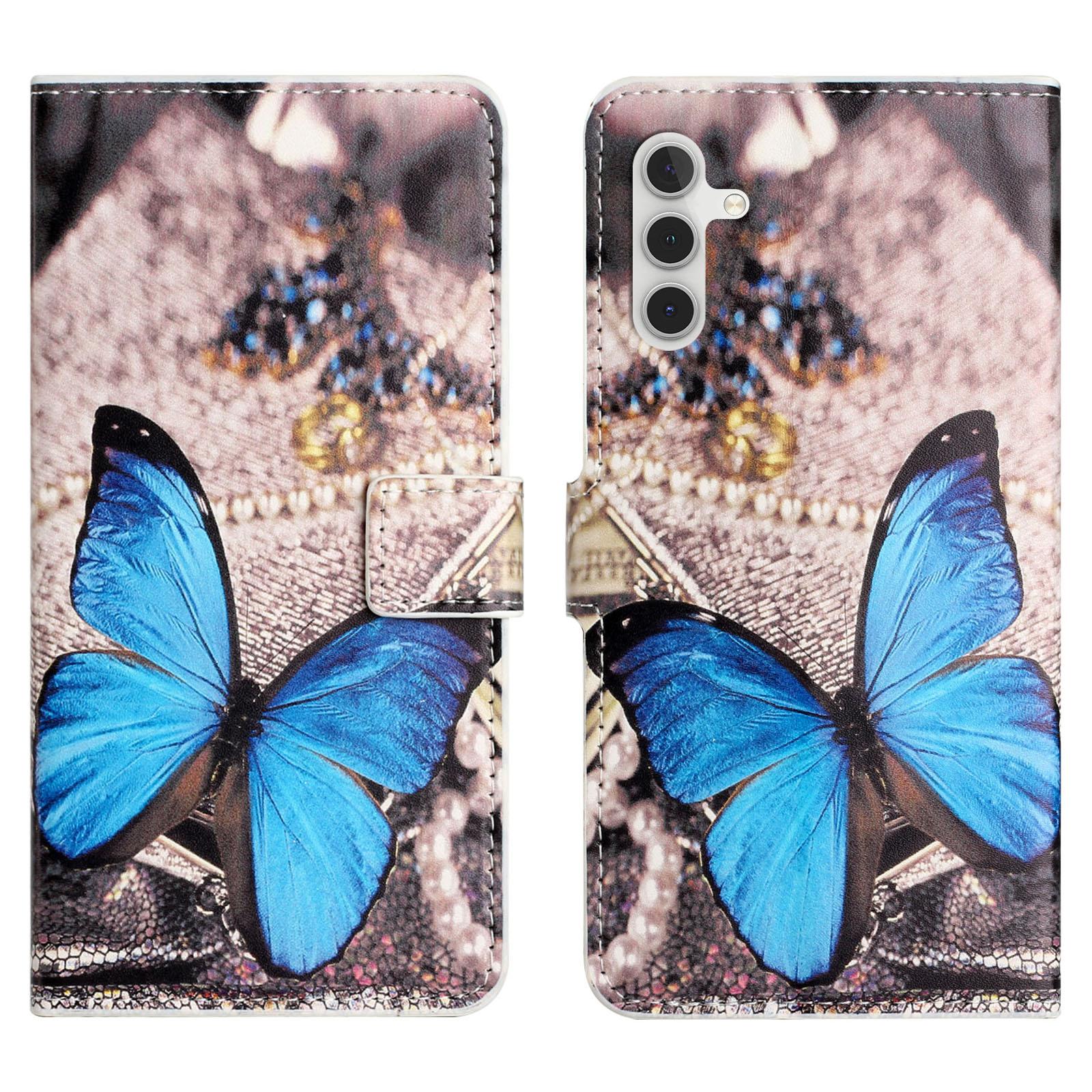 

For Samsung Galaxy S24 FE Case Wallet PU Leather Flip Phone Cover Pattern Printing Blue Butterfly
