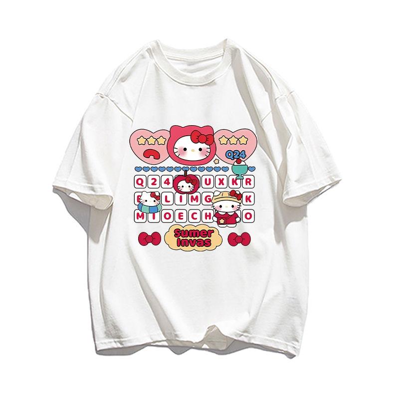 

MINISO Hello Kitty Cute Cartoon Men Women Tshirt Y2k Shortsleeved Loose Tshirts Harajuku Male Female Clothing Top Hotselling S