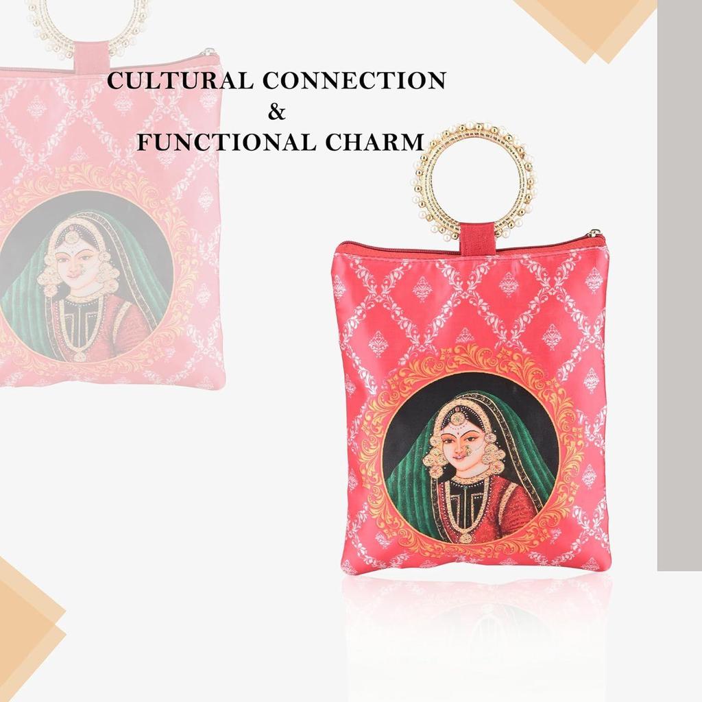4 Pcs Silk Small Hand Bags for Women Stylish with Zip & Handle | Traditional Handheld Bags for Women | Ethnic Ladies Purse Handbag for Return Gifts