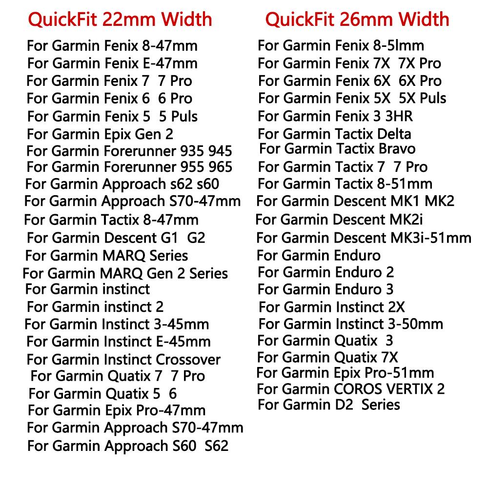 QuickFit 26 22mm Silicone Watch Strap For Garmin Instinct 3 45 50mm Fenix 8 7X 7 Pro 6X 6 Pro Smart Watch Wristband Bracelet