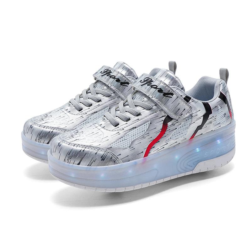 

29-40 Дитяча двоколісна зарядка USB Runaway Shoes LED light-light катання на роликах спортивне взуття дівчина ковзани 40 срібний