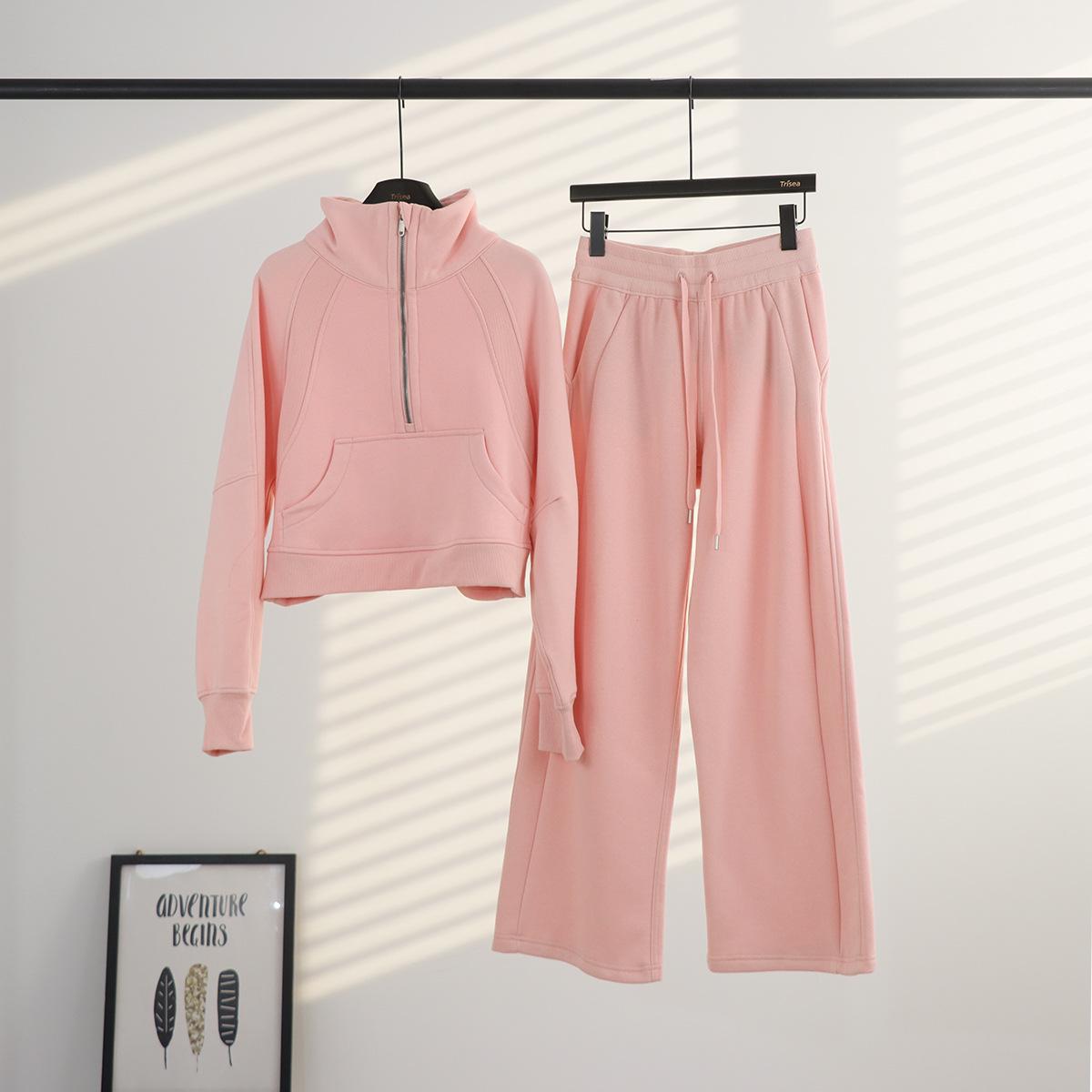 

Women s Fleece Lined Hoodie & Sweatpants Set - Warm Stand Collar Sports Suit for Autumn/Winter XL/8
