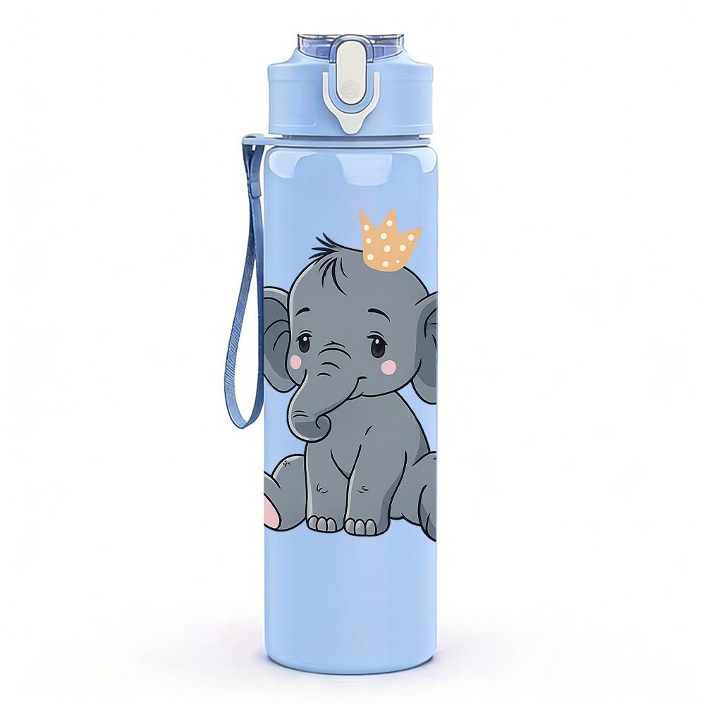 1PC Cute Baby Elephant Cartoon Print 750ml Color Plastic Sports Water Bottle Leakproof Flip Straw Lid Suitable for Sports Office Home Use