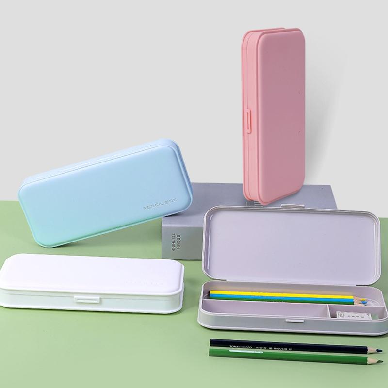 Colorful Plastic Pencil Boxes Macaron Pencil Boxes for School Crayon Marker Organizer Boxes for W/ Hinged Lids