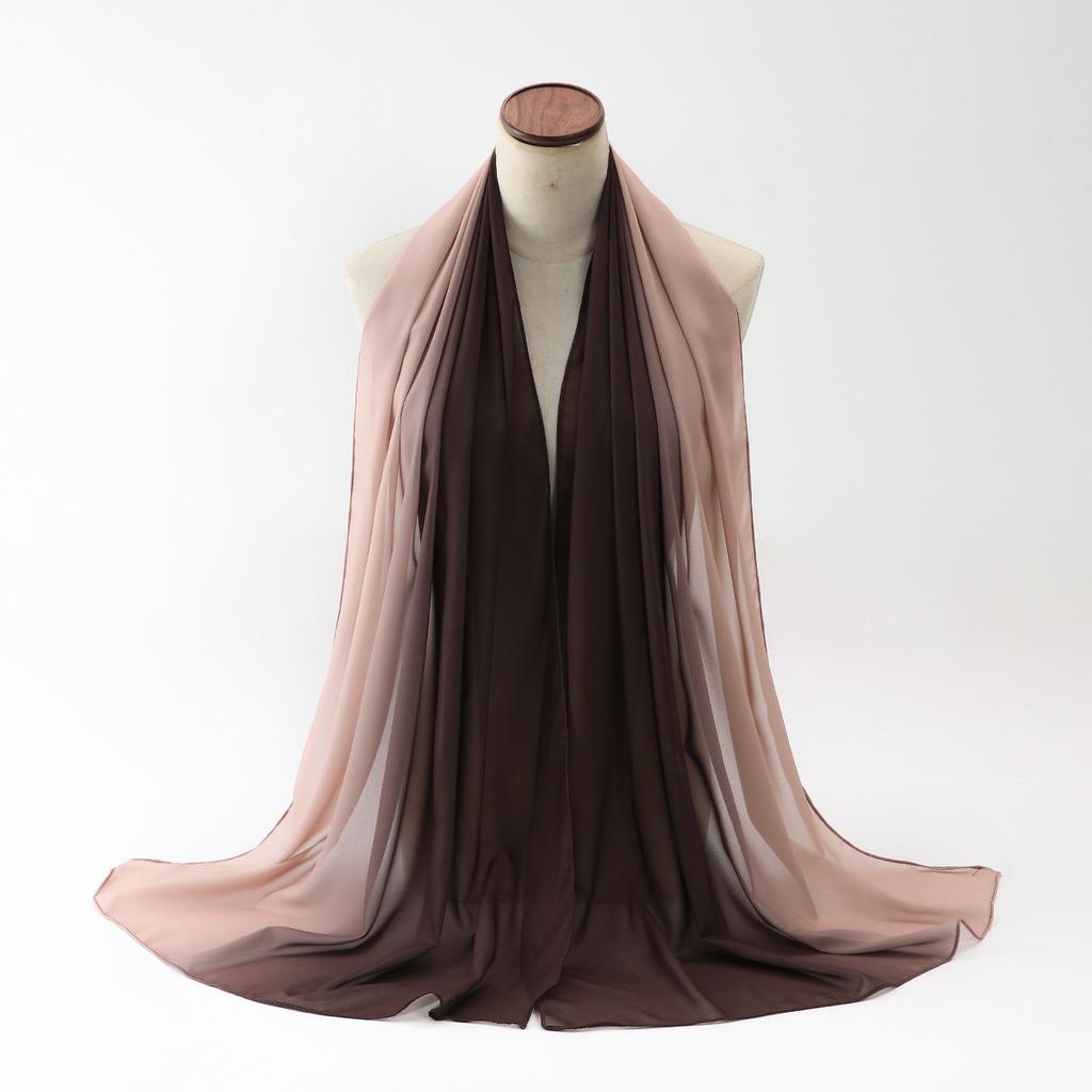 New Fashion Multi-Color Scarf Women With Gradient Chiffon Thin Versatile Headband Muslim Headscarf Ethnic Turban Shawl 175*75Cm